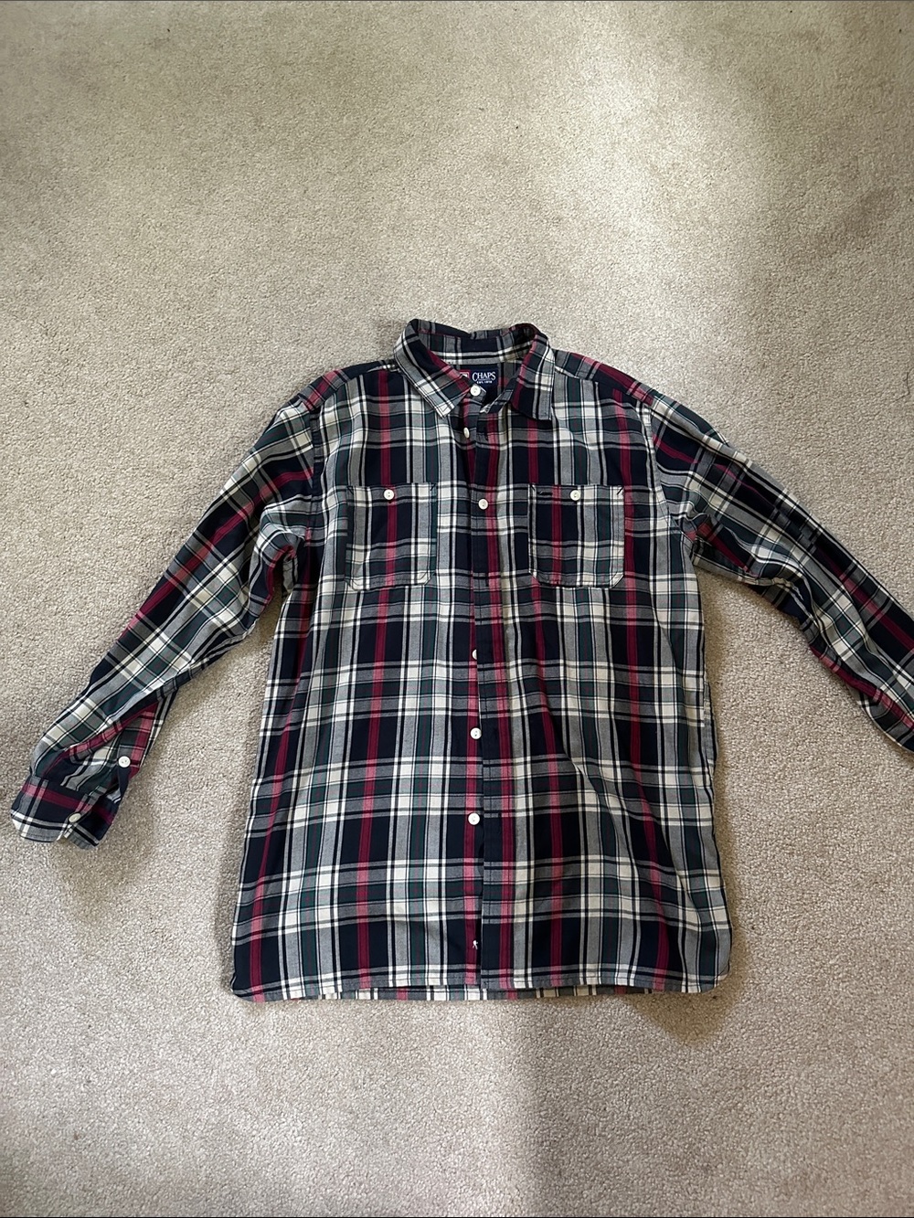 Kid’s Plaid Long-Sleeve Button-Down Shirt - Black/Cream/Green/Red - Like New
